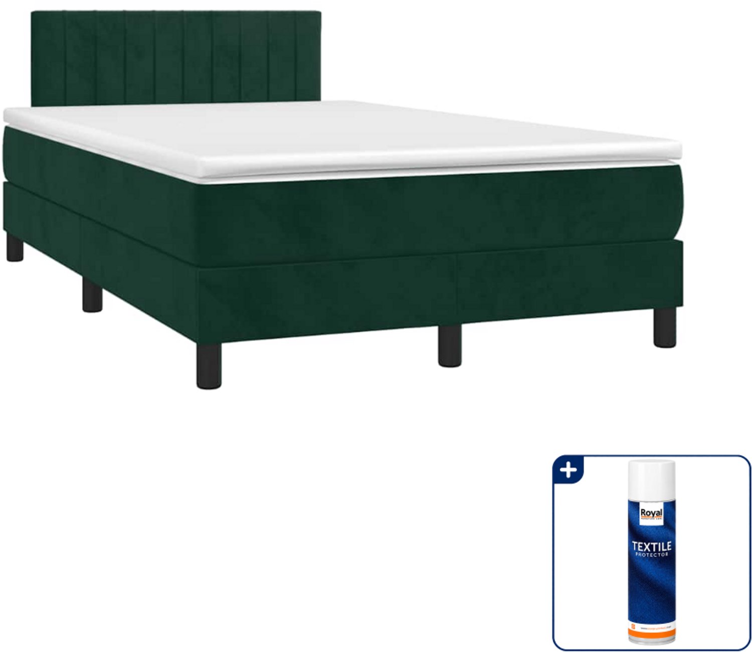 vidaXL boxspring met matras - 120 x 190 cm - fluweel - donkergroen - Inclusief textielbeschermer 500 ml