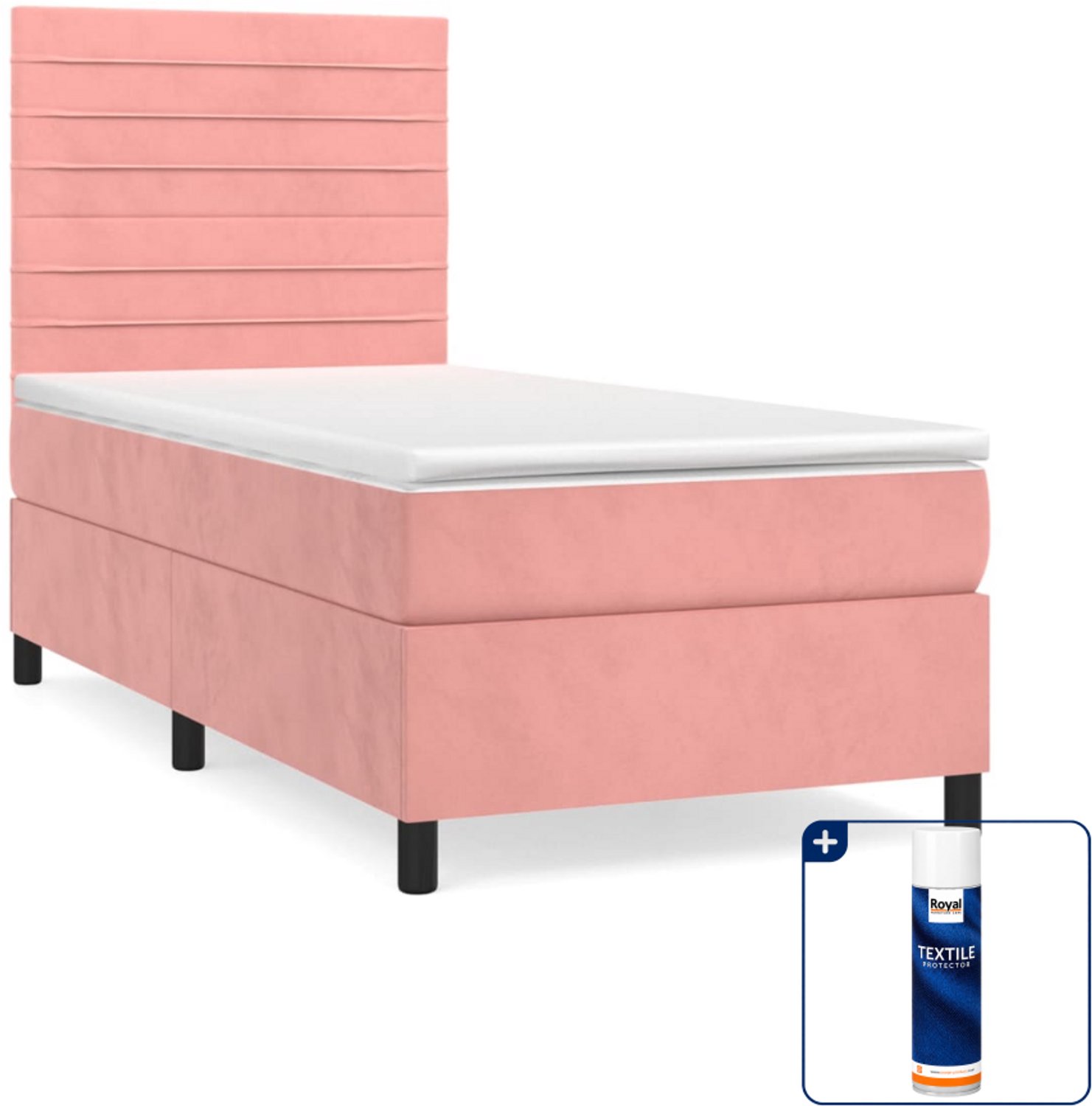 vidaXL boxspring met matras 90 x 190 cm - fluweel - roze - Inclusief textielbeschermer 500 ml