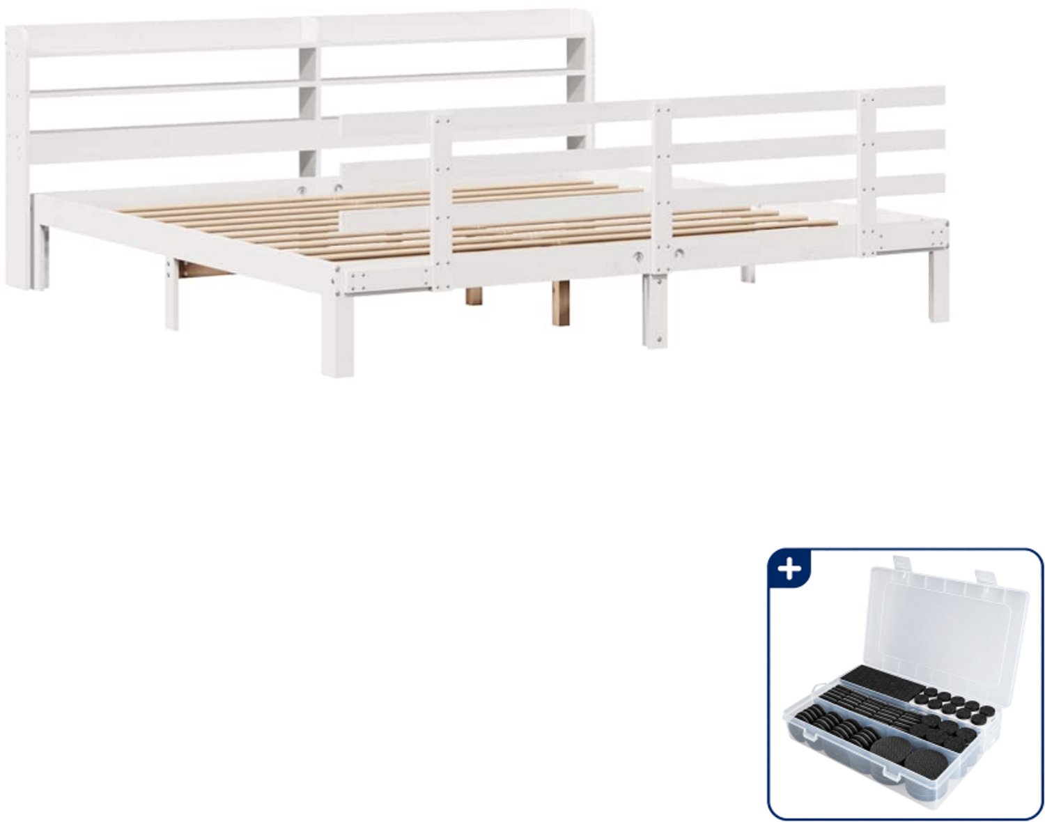 vidaXL bedframe - 200 x 200 cm - massief grenenhout - wit - Inclusief antikrasvilt 177-delig Bruin