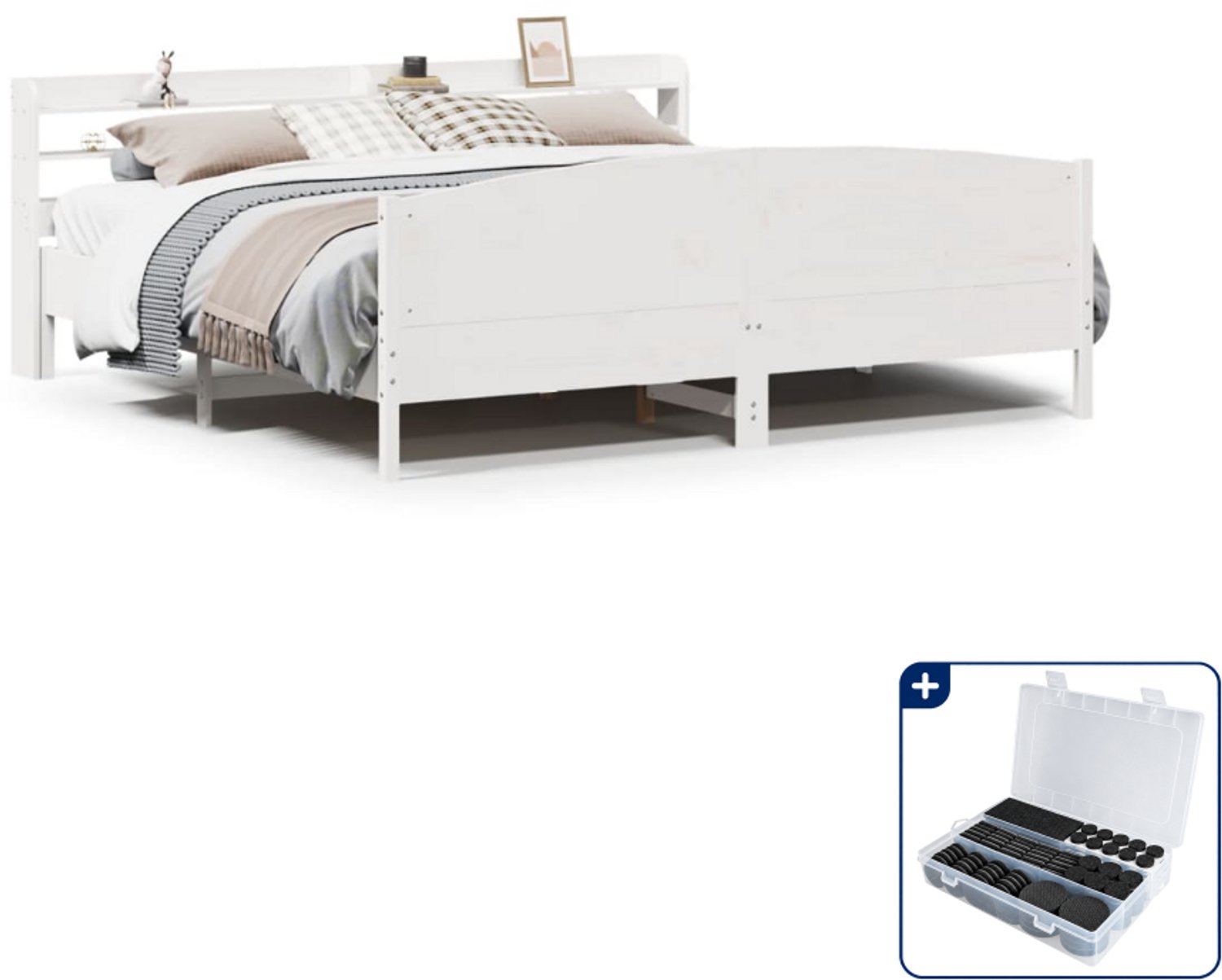 vidaXL bedframe - 200 x 200 cm - massief grenenhout - wit - Inclusief antikrasvilt 177-delig