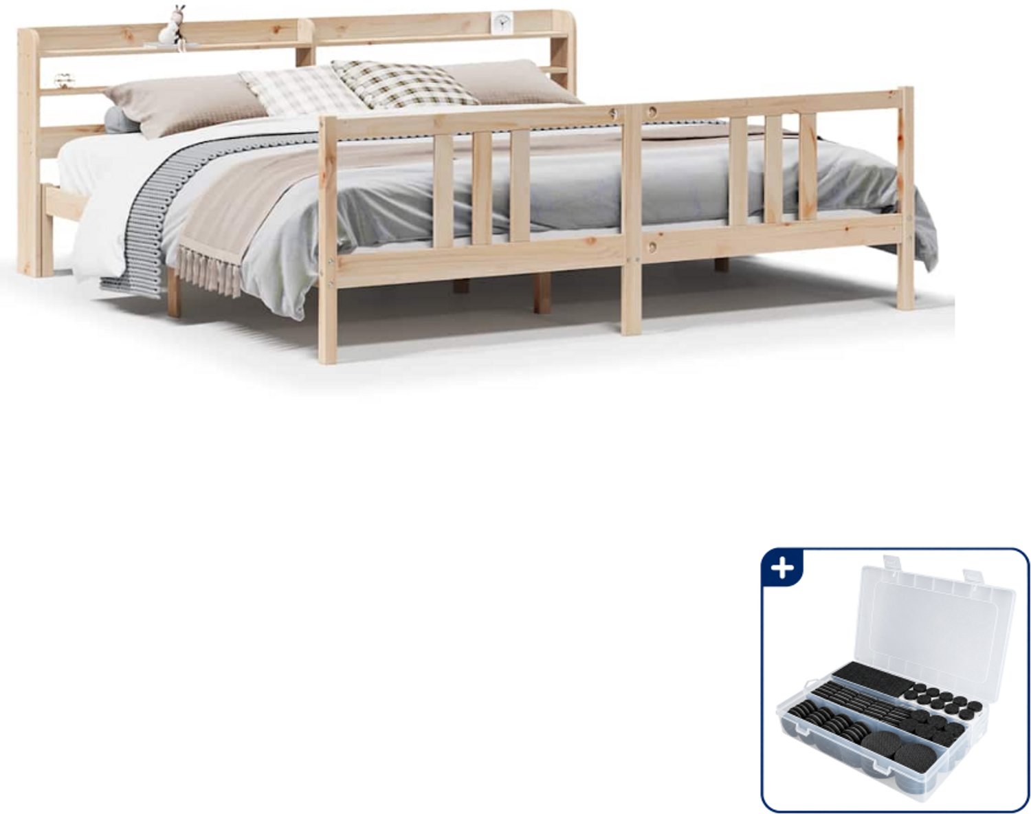 vidaXL bedframe met hoofdbord - Super kingsize - 200 x 200 cm - grenen - Inclusief antikrasvilt 177-delig Bruin