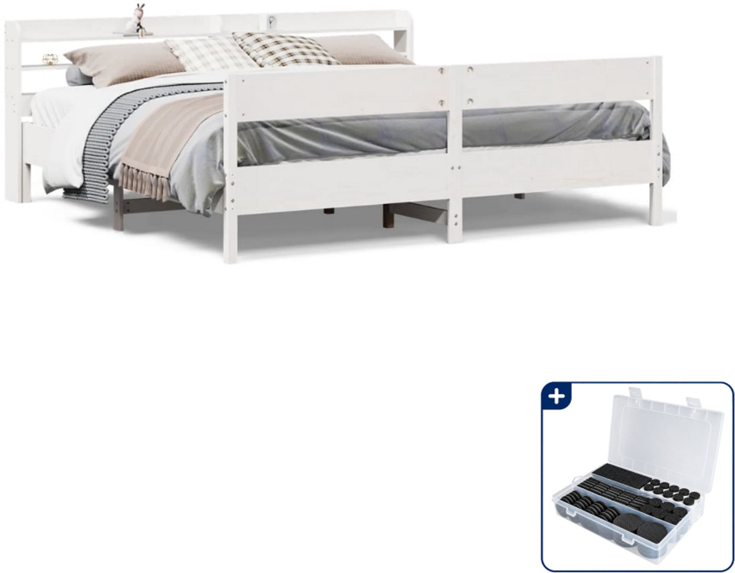 vidaXL bedframe - 200 x 200 cm - massief grenenhout - wit - Inclusief antikrasvilt 177-delig