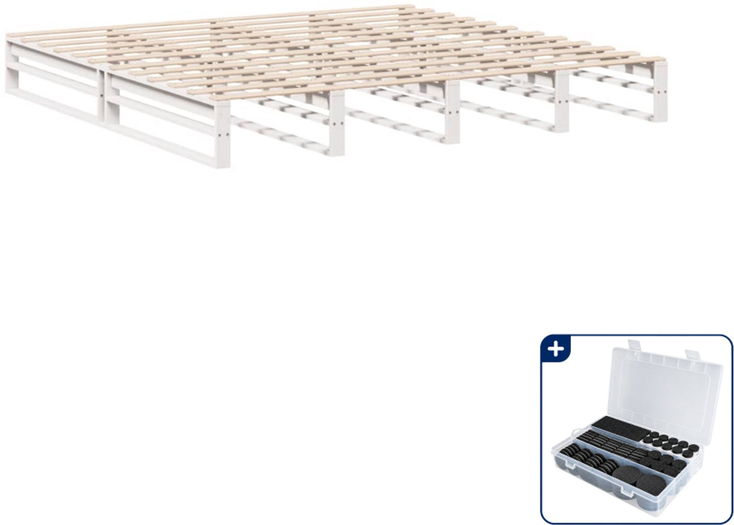 vidaXL Bedframe - Kingsize - 180 x 200 cm - massief grenenhout - wit - Inclusief antikrasvilt 177-delig