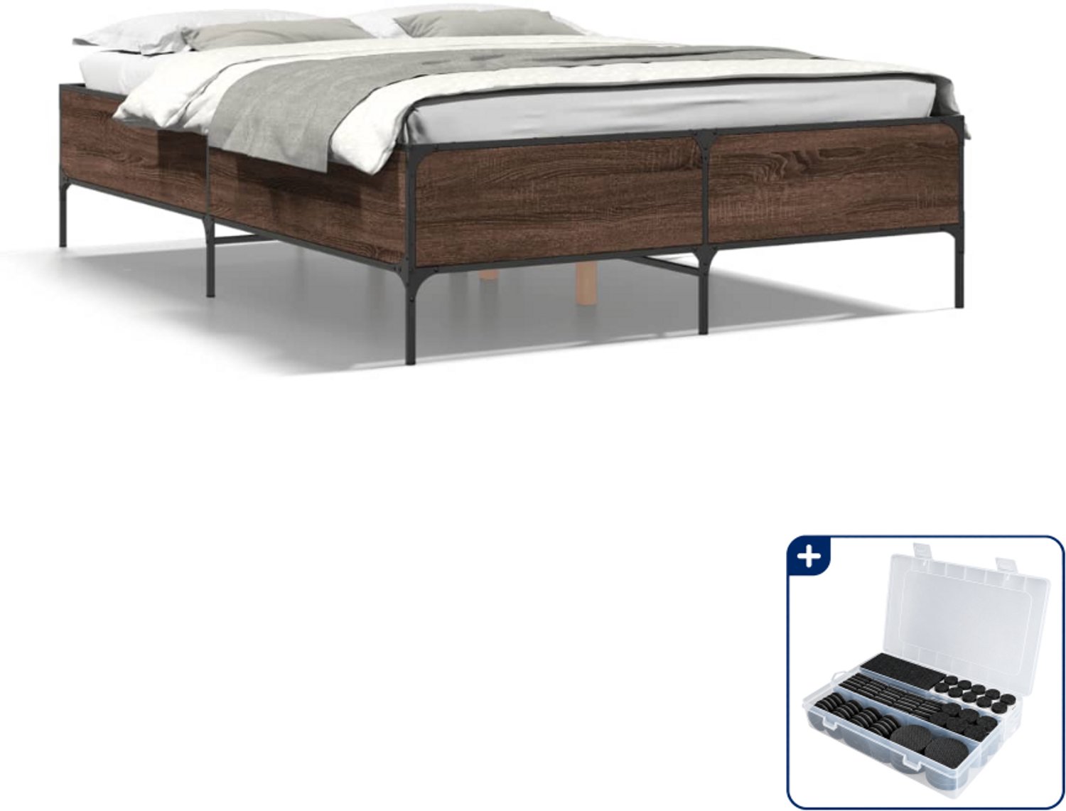 vidaXL Bedframe Queensize - 160 x 200 cm - bruineiken - Inclusief antikrasvilt 177-delig