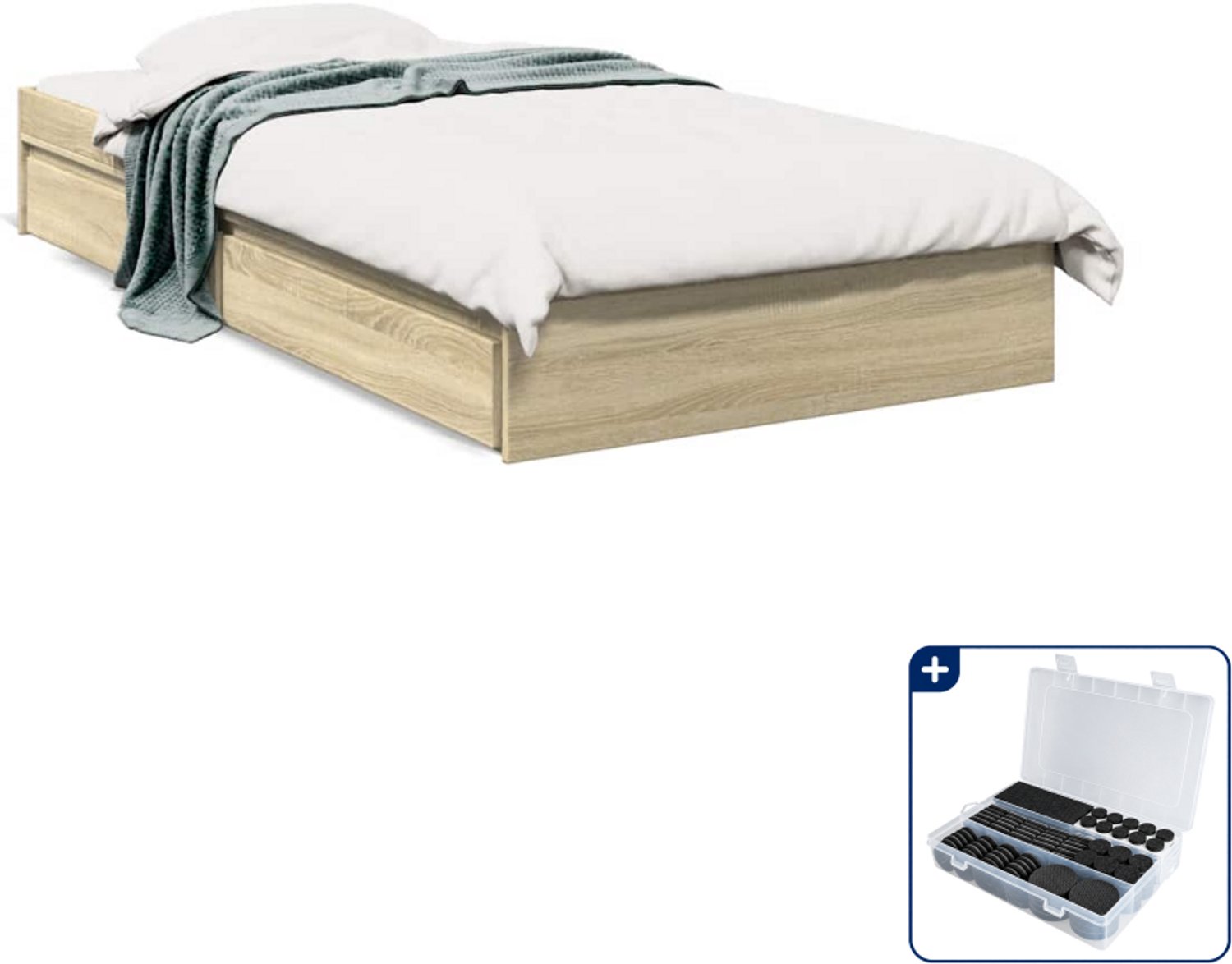 vidaXL bedframe - 90 x 190 cm - bewerkt hout - sonoma eiken - Inclusief antikrasvilt 177-delig Bruin