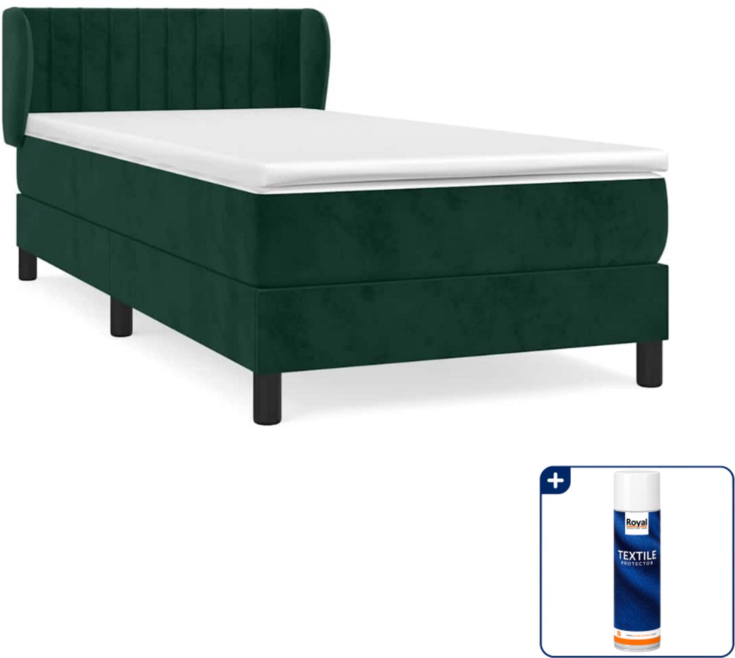 vidaXL boxspring met matras 90 x 200 cm - fluweel - donkergroen - Inclusief textielbeschermer 500 ml