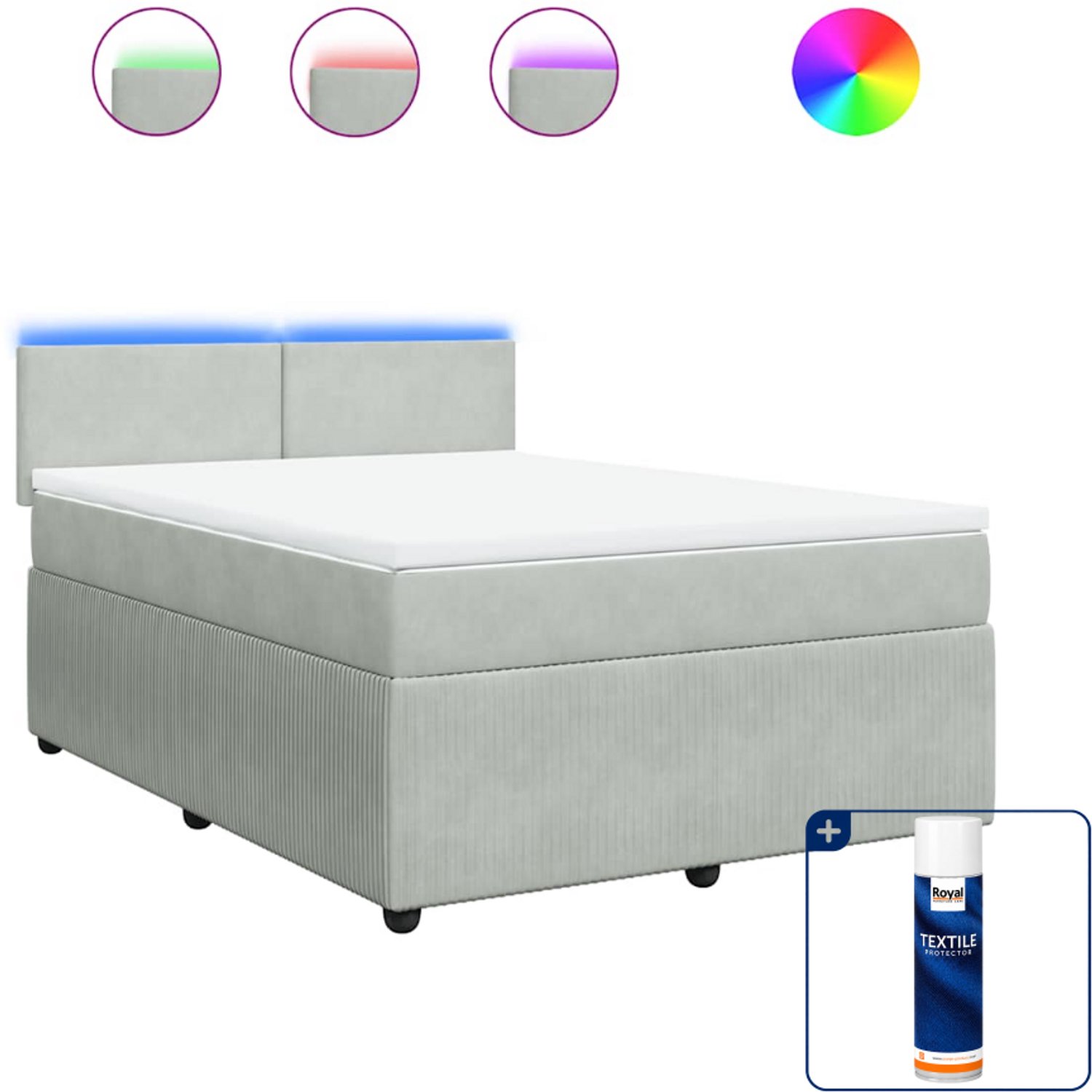 vidaXL boxspring met matras 140 x 190 cm - fluweel - lichtgrijs - Inclusief textielbeschermer 500 ml