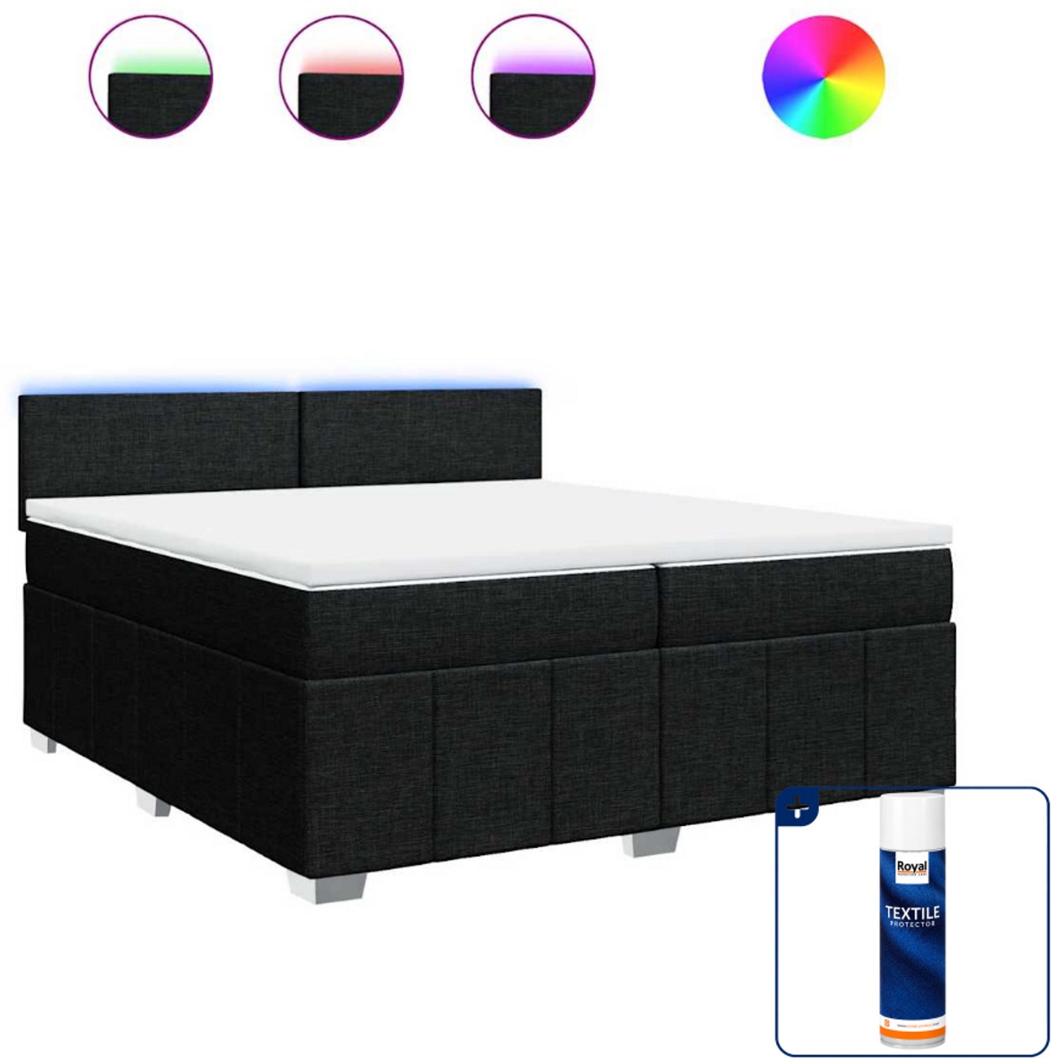 vidaXL Boxspring Super kingsize - 200 x 200 cm - stof - zwart - Inclusief textielbeschermer 500 ml