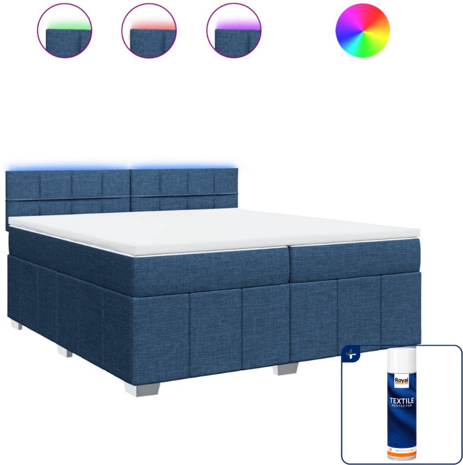 vidaXL boxspring met matras - super kingsize - 200 x 200 cm - blauw - Inclusief textielbeschermer 500 ml