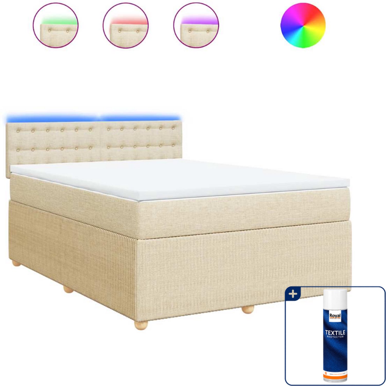 vidaXL Boxspring - Small double - 140 x 200 cm - crème - Inclusief textielbeschermer 500 ml