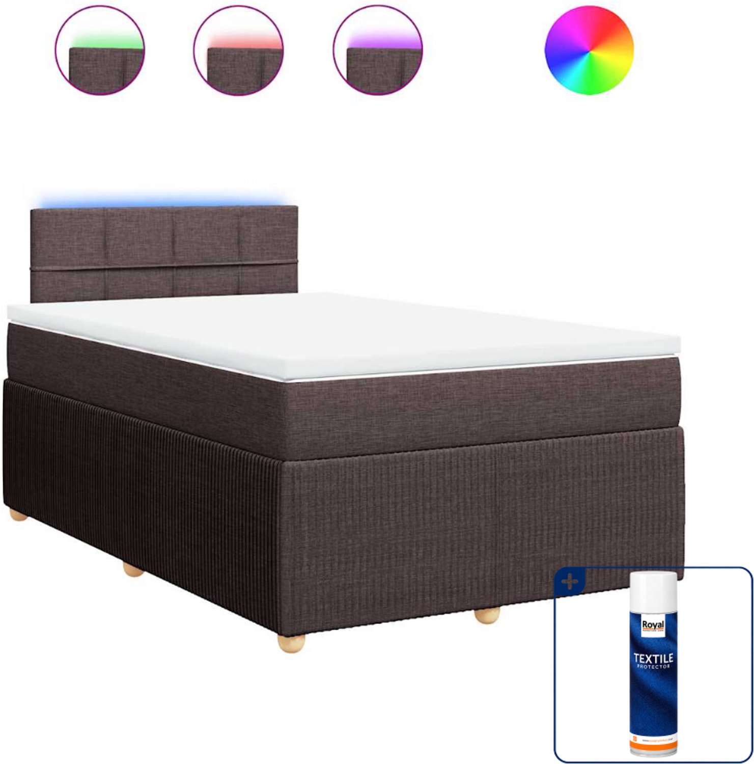 vidaXL boxspring met matras - 120 x 200 cm - donkerbruin - Inclusief textielbeschermer 500 ml