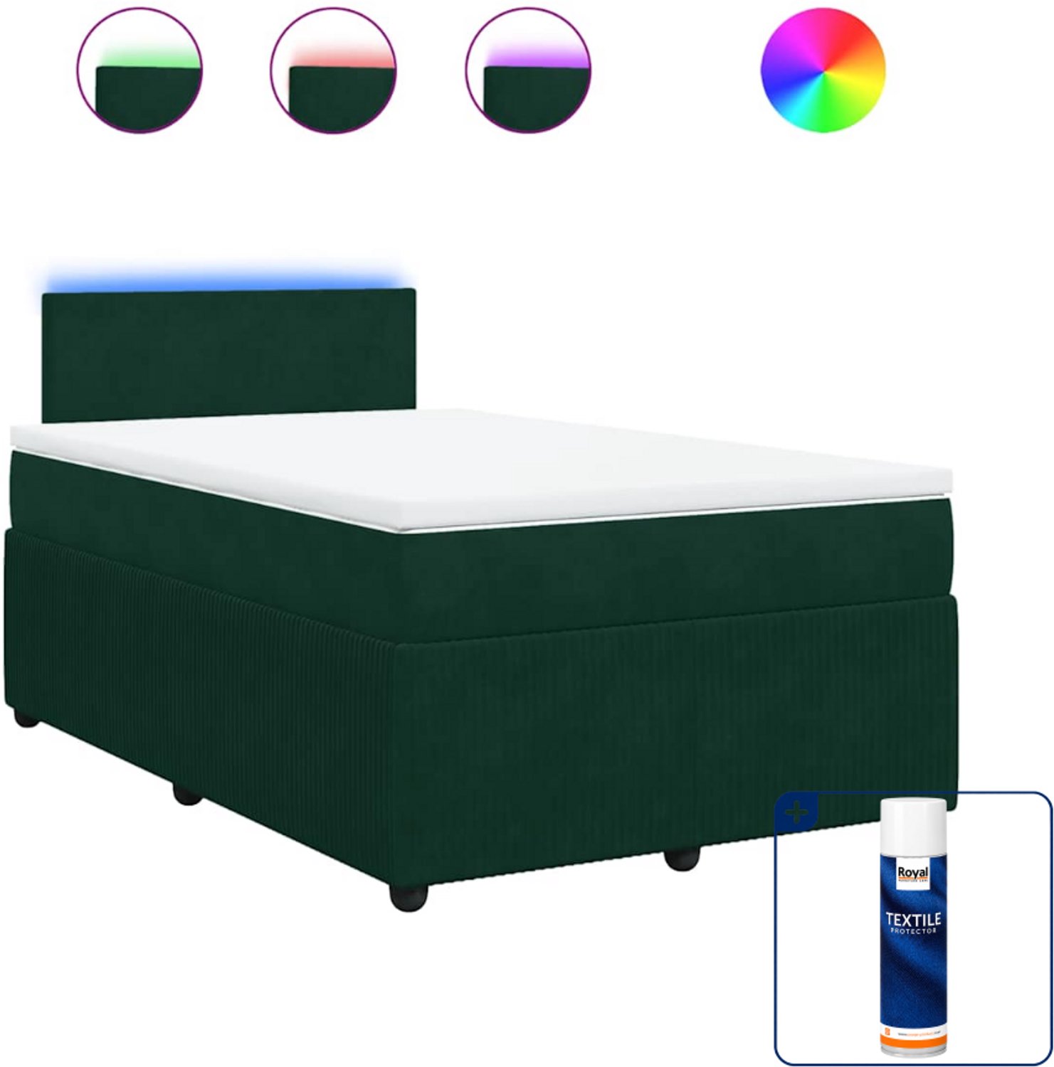 vidaXL boxspring met matras - 120 x 190 cm - fluweel - donkergroen - Inclusief textielbeschermer 500 ml