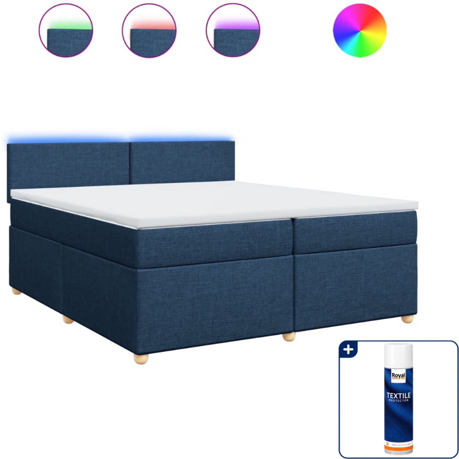 vidaXL Boxspring - Super kingsize - 200 x 200 cm - blauw - Inclusief textielbeschermer 500 ml