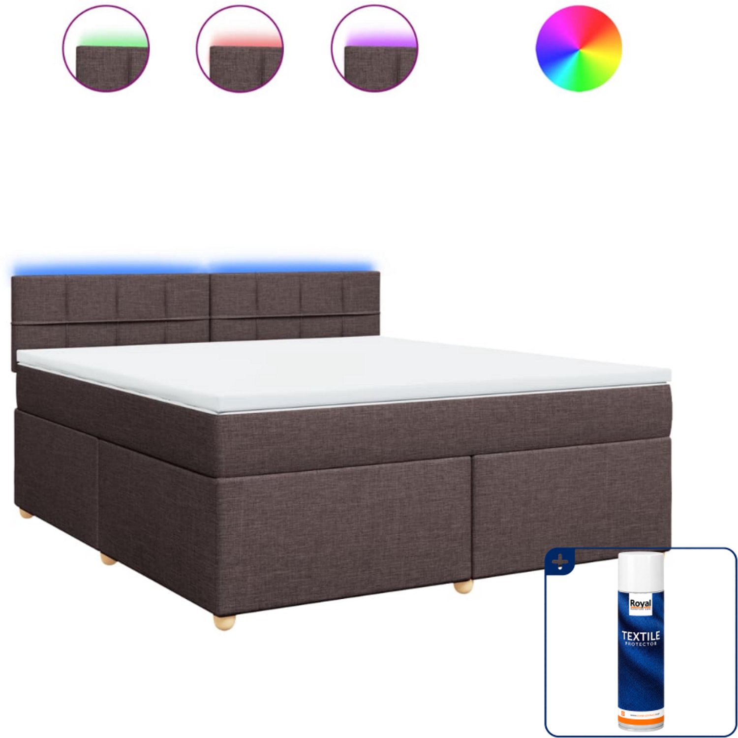 vidaXL Kingsize boxspring met matras - 180 x 200 cm - donkerbruin - Inclusief textielbeschermer 500 ml