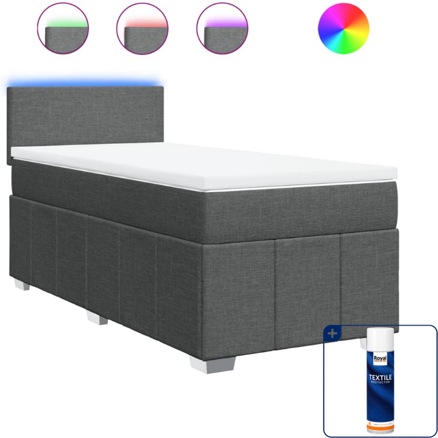 vidaXL boxspring met matras 100 x 200 cm - donkergrijs - Inclusief textielbeschermer 500 ml
