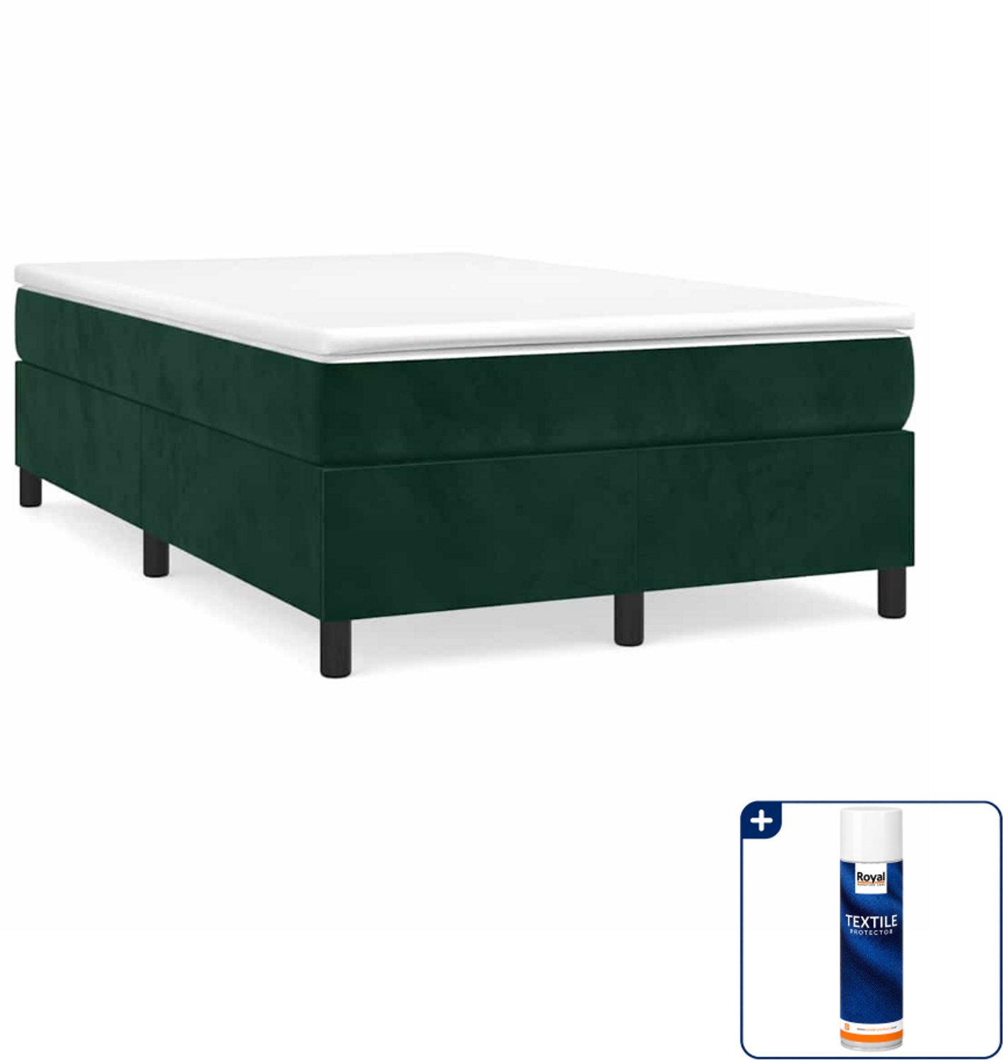 vidaXL boxspring bed 120 x 200 cm - fluweel - donkergroen - Inclusief textielbeschermer 500 ml Zwart