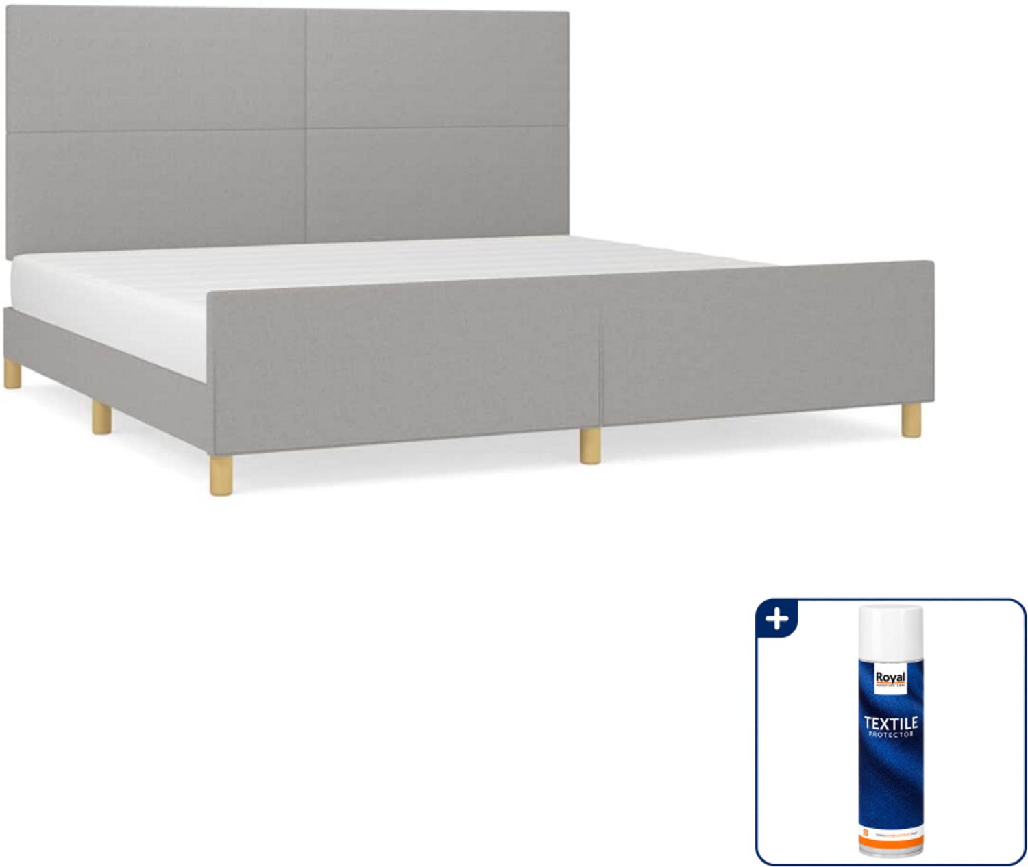 vidaXL bedframe - 200 x 200 cm - stof - lichtgrijs - Inclusief textielbeschermer 500 ml Zwart