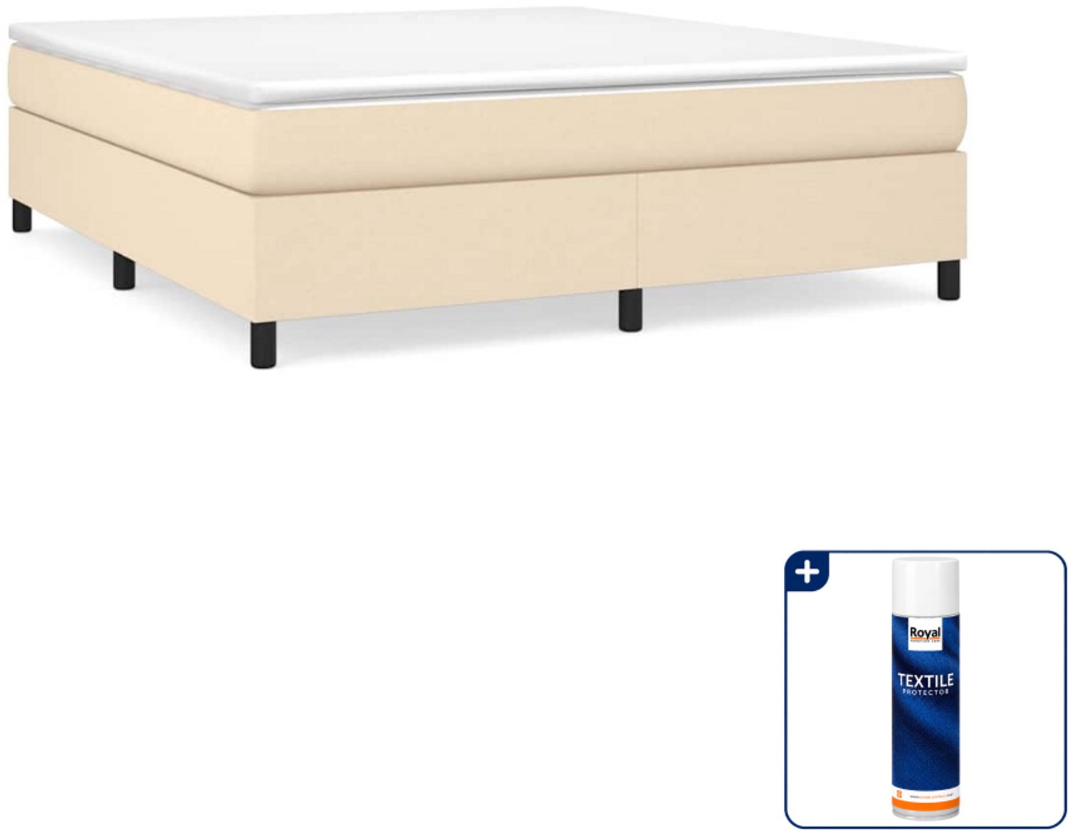 vidaXL Kingsize boxspring bed 180 x 200 cm - crème - Inclusief textielbeschermer 500 ml Grijs