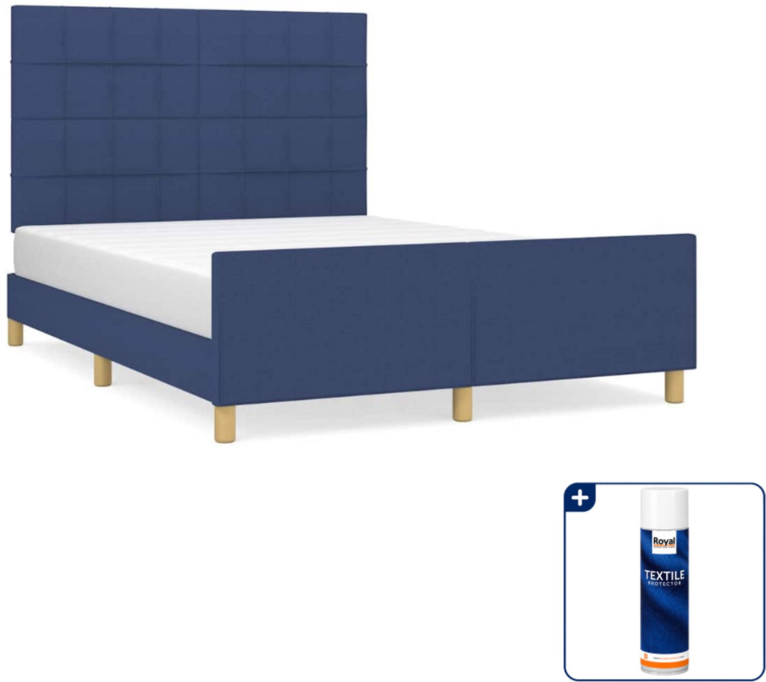 vidaXL bedframe - 140 x 190 cm - blauw - Inclusief textielbeschermer 500 ml