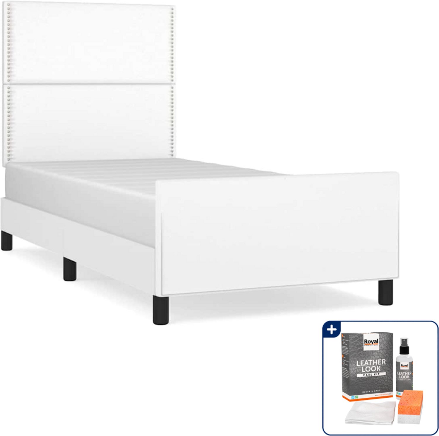 vidaXL bedframe - 100 x 200 cm - kunstleer - wit - Inclusief onderhoudsset voor kunstleer 150 ml
