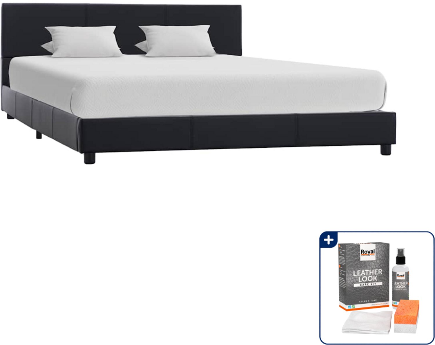 vidaXL Bedframe - Small double - 140 x 200 cm - kunstleer - zwart - Inclusief onderhoudsset voor kunstleer 150 ml