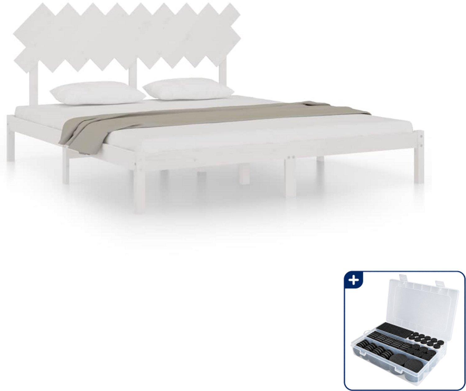 vidaXL Bedframe - Kingsize - 180 x 200 cm - wit - Inclusief antikrasvilt 177-delig Grijs