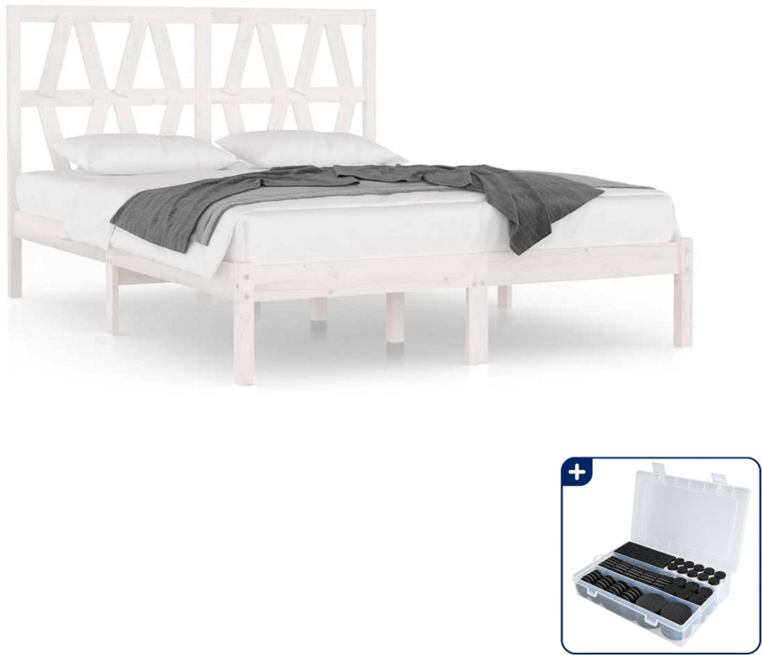 vidaXL bedframe - 120 x 200 cm - massief grenenhout - wit - Inclusief antikrasvilt 177-delig Blauw