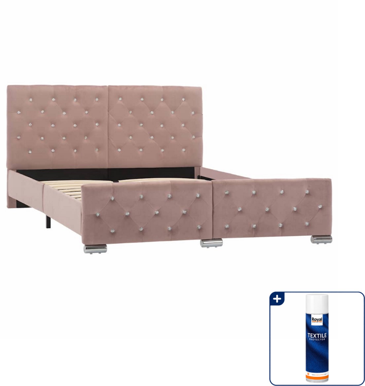 vidaXL bedframe - Small double - 140 x 200 cm - fluweel - roze - Inclusief textielbeschermer 500 ml Zwart