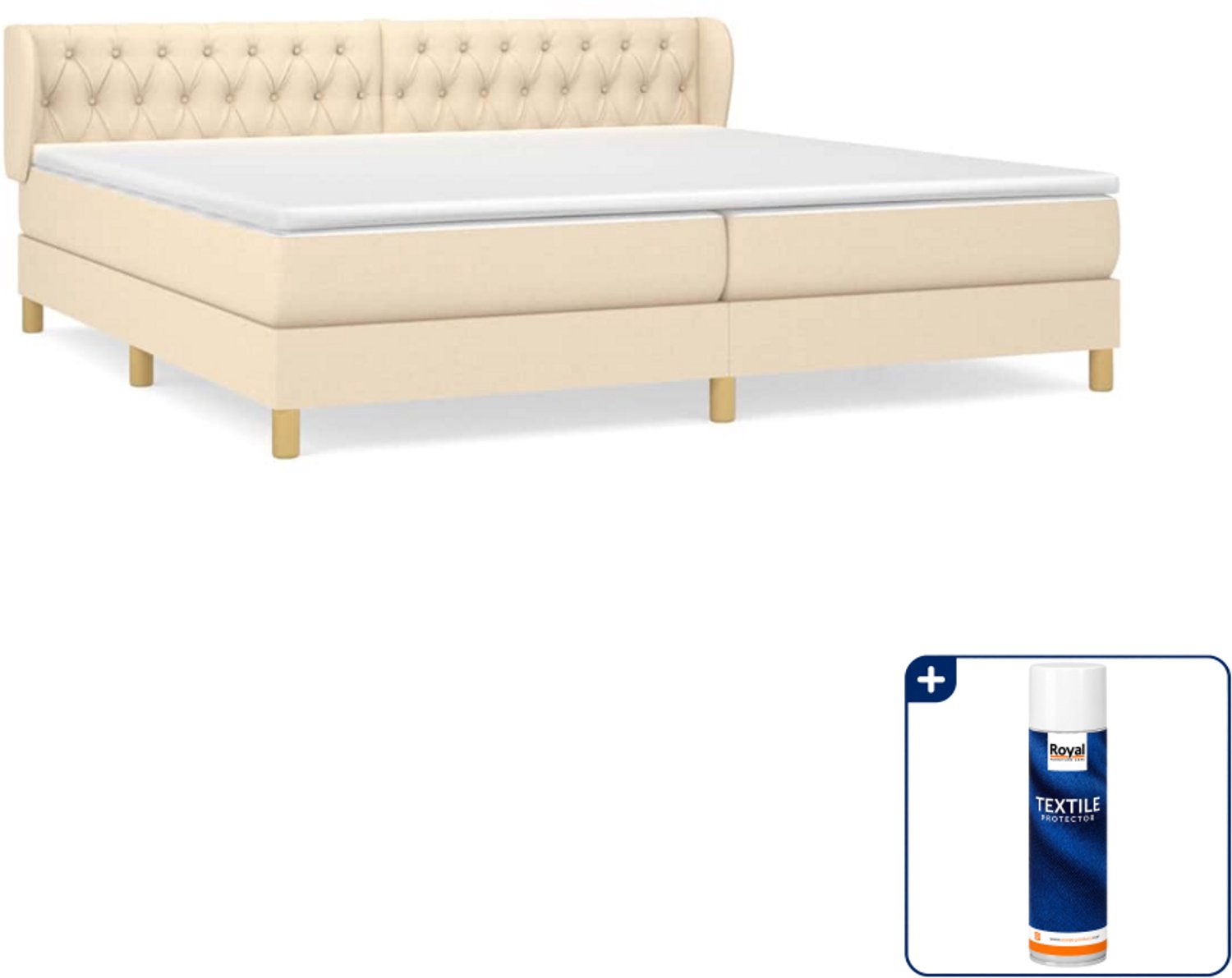 vidaXL boxspring - Super kingsize - 200 x 200 cm - crème - Inclusief textielbeschermer 500 ml