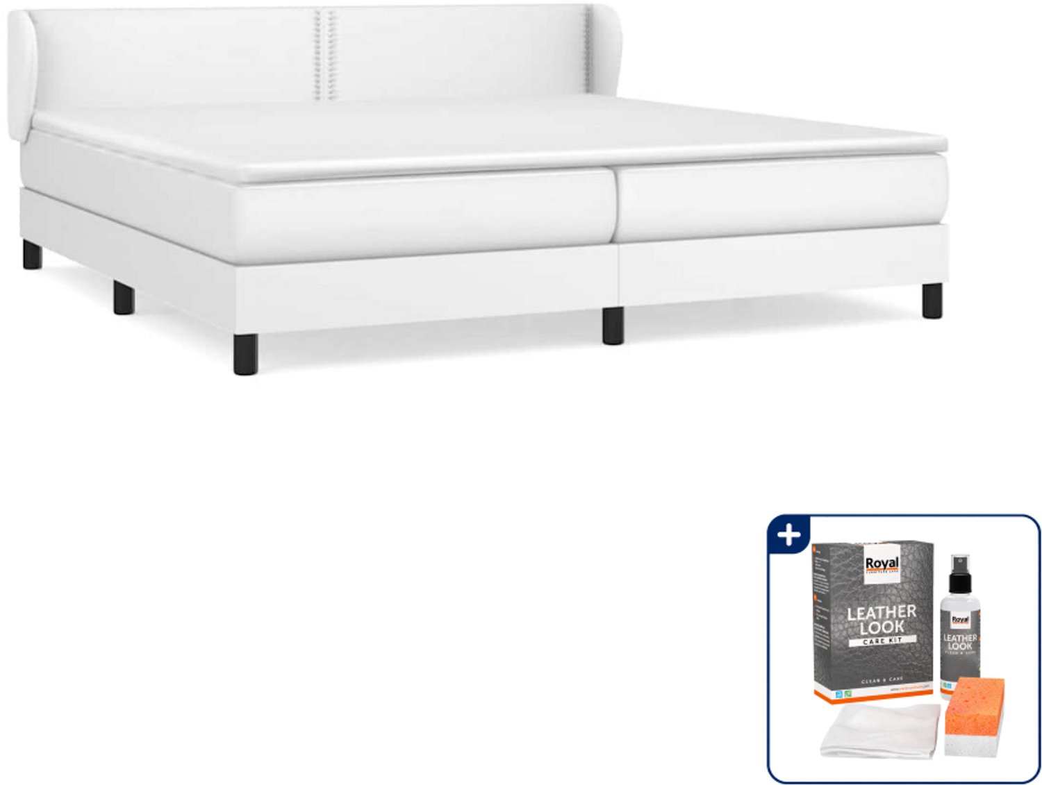 vidaXL boxspring met matras - super kingsize - 200 x 200 cm - wit - Inclusief onderhoudsset voor kunstleer 150 ml
