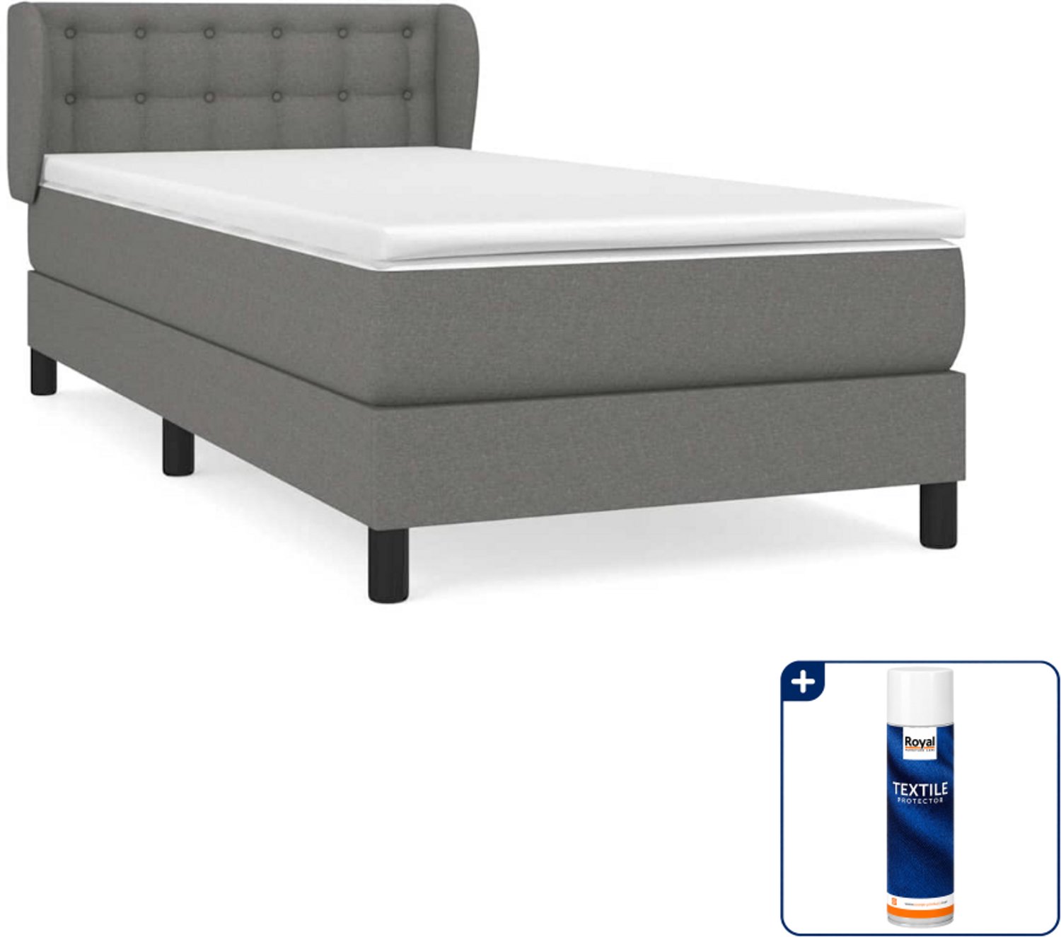 vidaXL boxspring met matras 90 x 200 cm - donkergrijs - Inclusief textielbeschermer 500 ml
