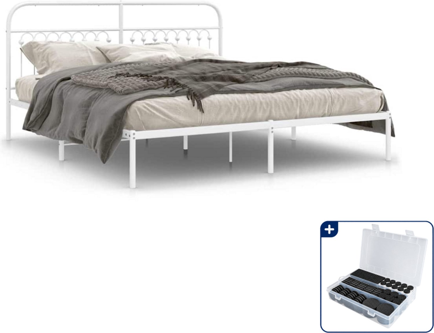 vidaXL Bedframe - 183 x 213 cm - metaal - wit - Inclusief antikrasvilt 177-delig