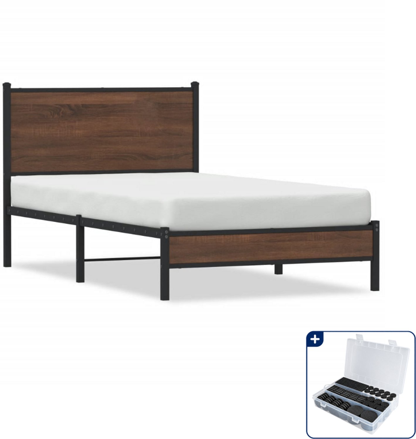 vidaXL bedframe - 107 x 203 cm - staal en bewerkt hout - bruineiken - Inclusief antikrasvilt 177-delig
