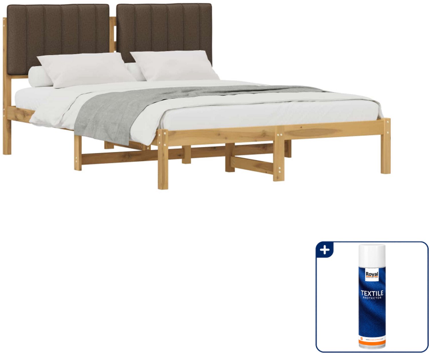 vidaXL bedframe - 160 x 200 cm - massief acaciahout - whitewash/taupe - Inclusief textielbeschermer 500 ml Bruin