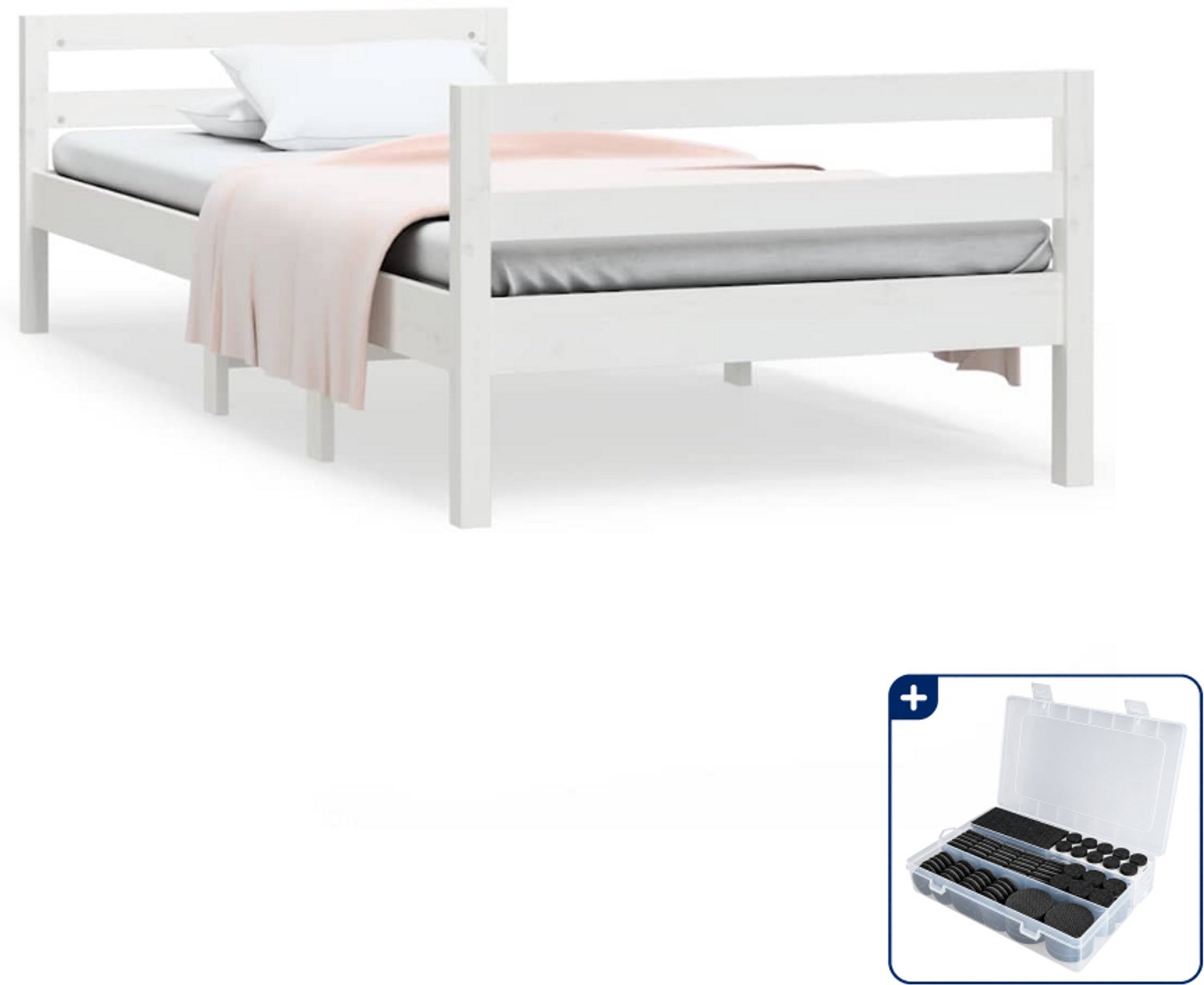 vidaXL bedframe - 90 x 200 cm - massief grenenhout - wit - Inclusief antikrasvilt 177-delig