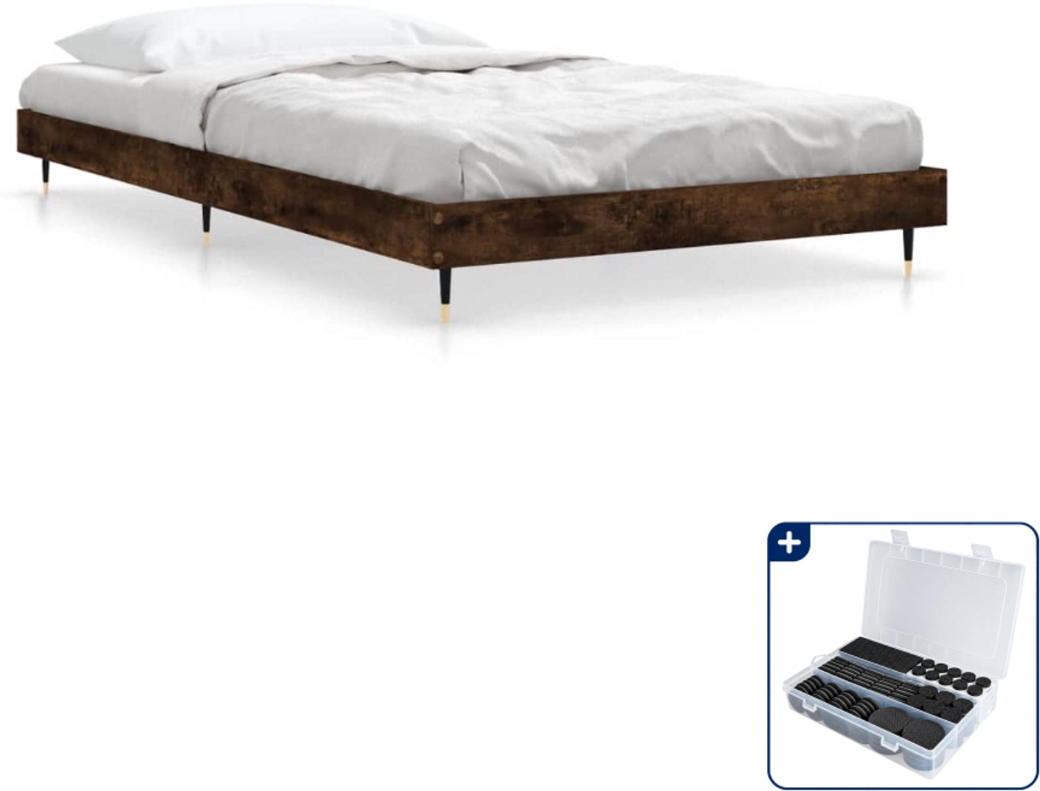 vidaXL bedframe - 90 x 190 cm - bewerkt hout - gerookt eiken - Inclusief antikrasvilt 177-delig Bruin