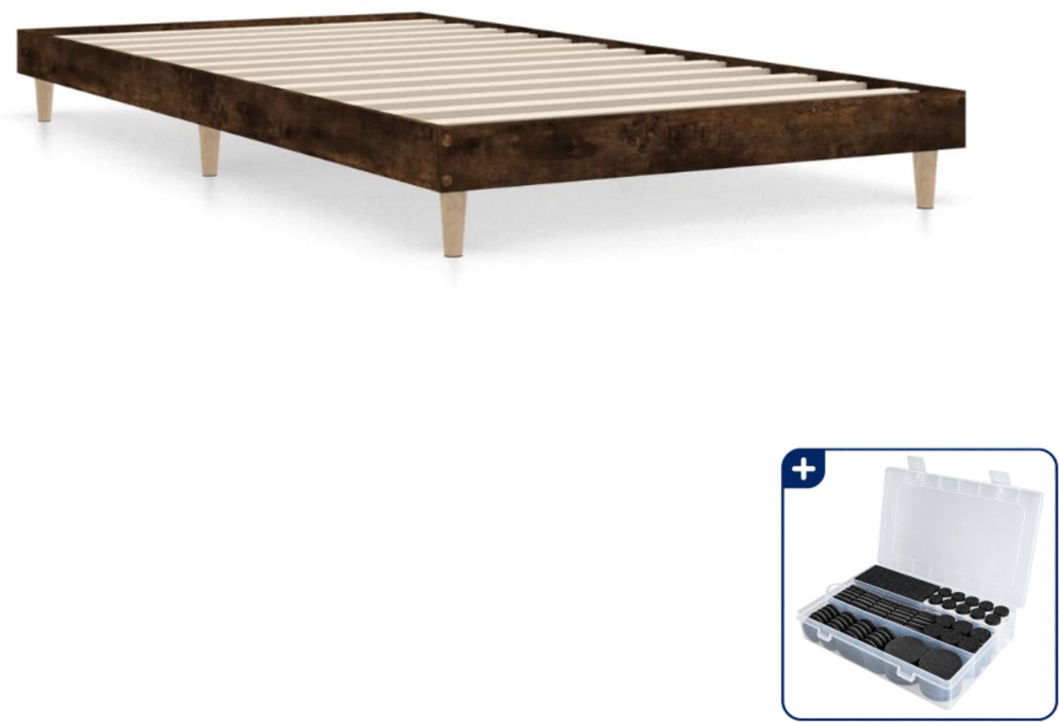 vidaXL bedframe - 90 x 190 cm - gerookt eiken - Inclusief antikrasvilt 177-delig Bruin