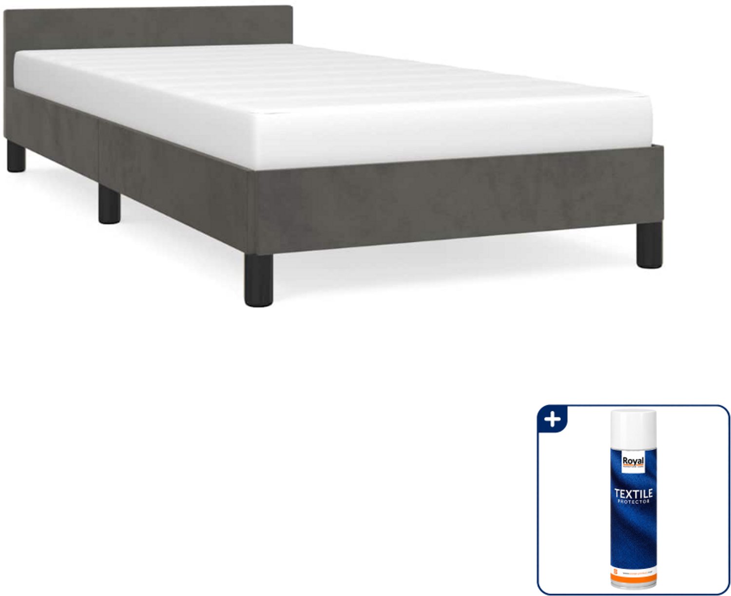 vidaXL bedframe - 90 x 190 cm - fluweel - donkergrijs - Inclusief textielbeschermer 500 ml