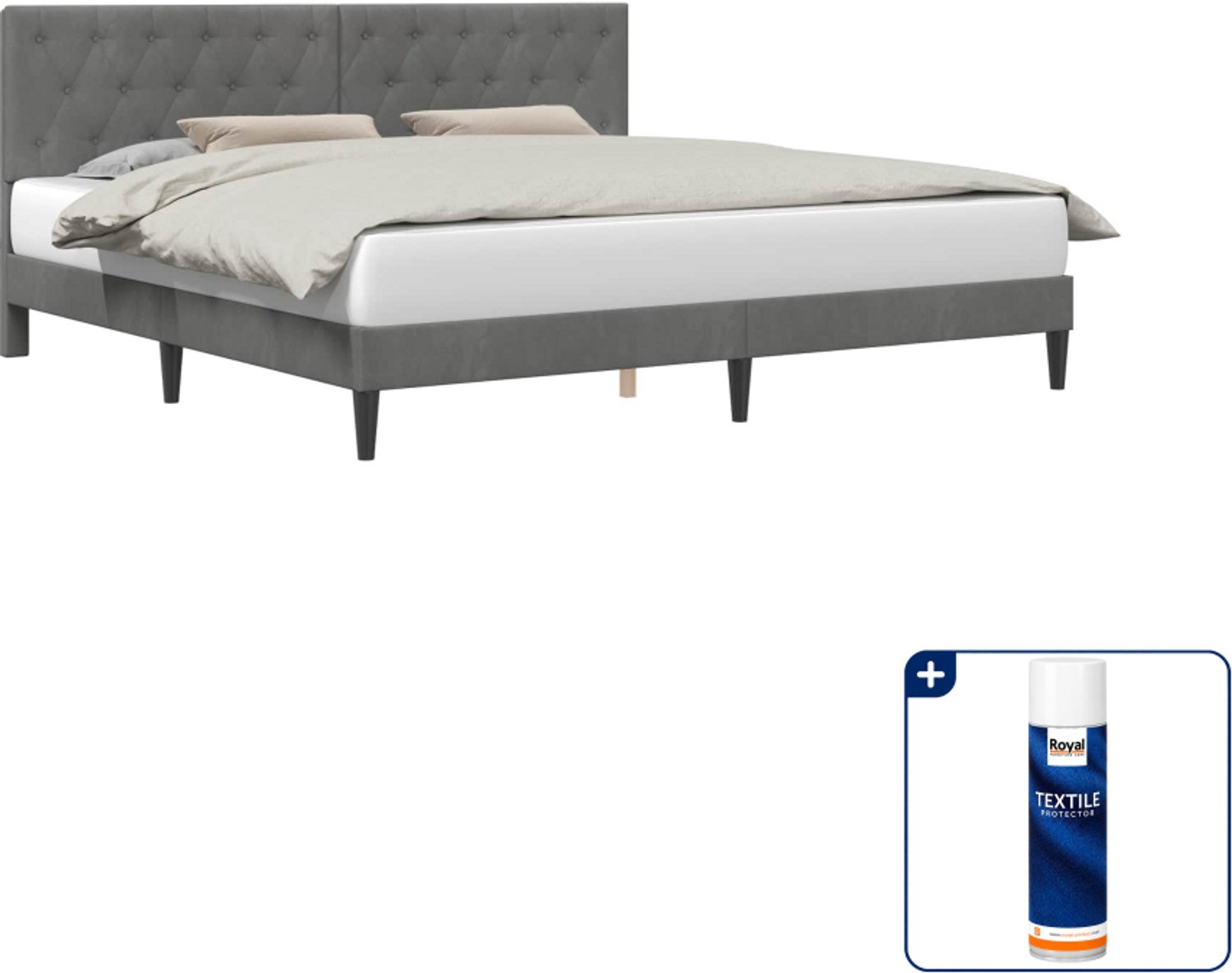 vidaXL Bedframe - Kingsize - 180 x 200 cm - donkergrijs - Inclusief textielbeschermer 500 ml