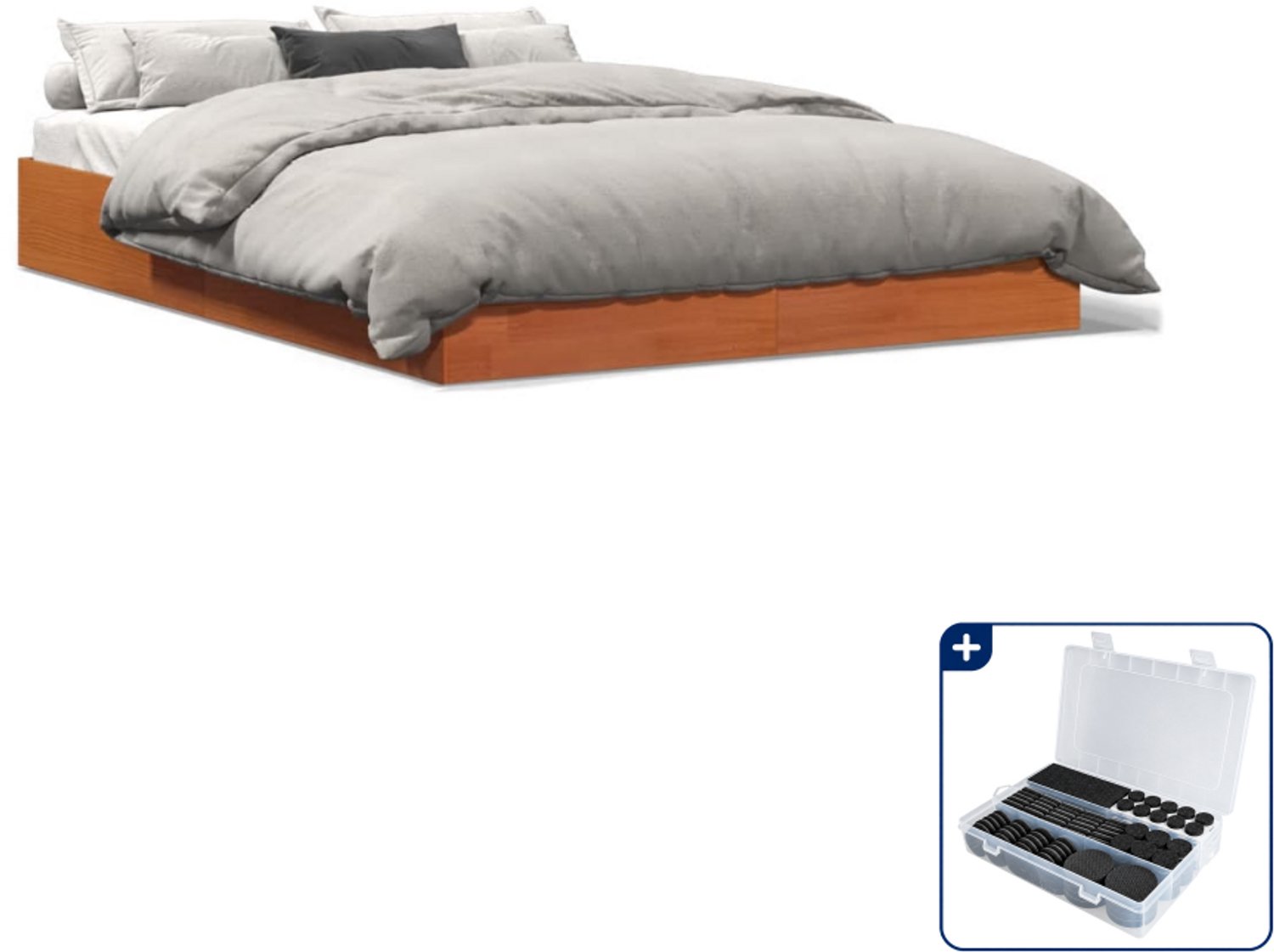 vidaXL Bedframe - Small double - 140 x 200 cm - massief grenen - bruin - Inclusief antikrasvilt 177-delig