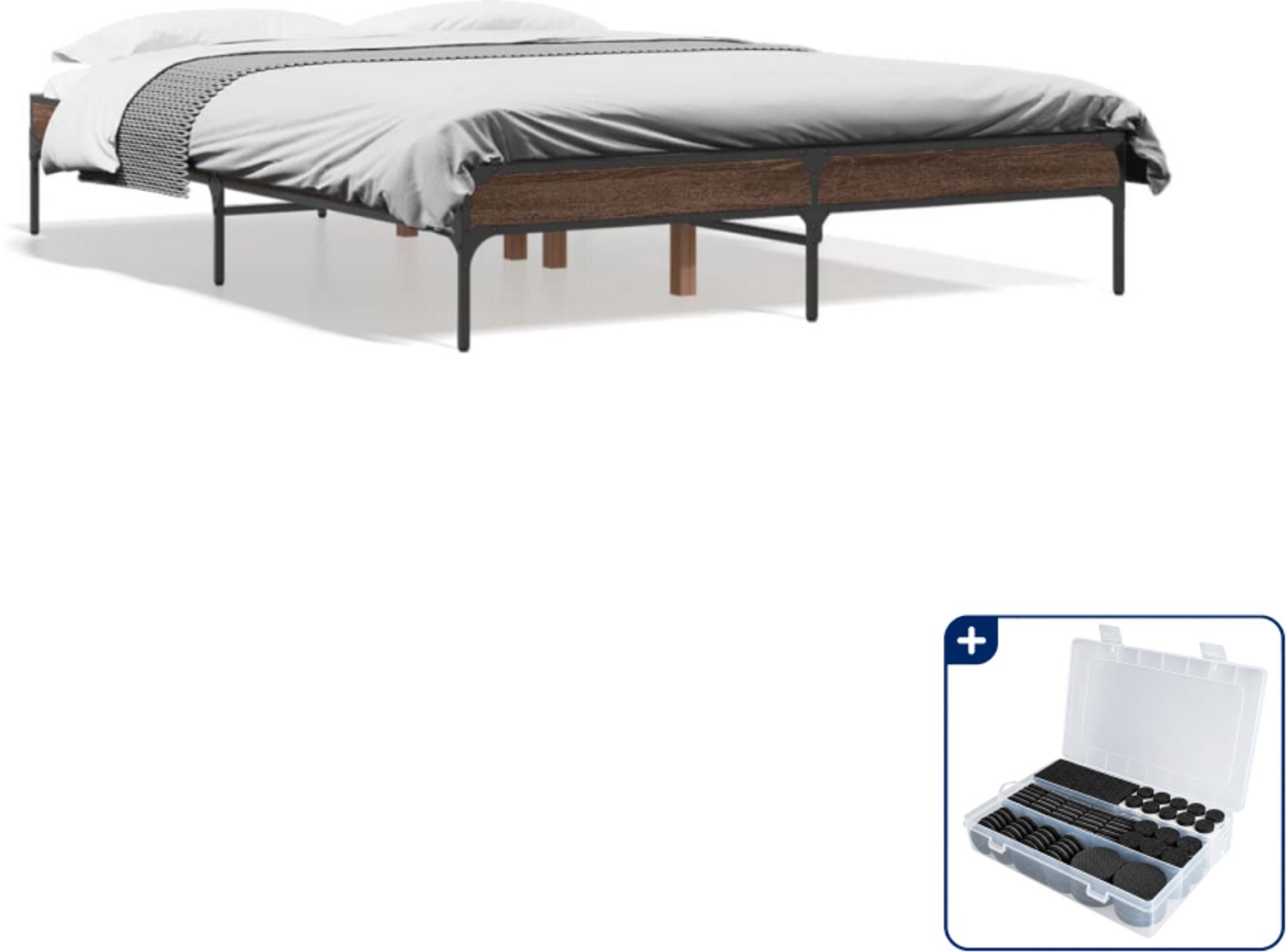 vidaXL bedframe - 120 x 200 cm - bewerkt hout en metaal - bruineiken - Inclusief antikrasvilt 177-delig