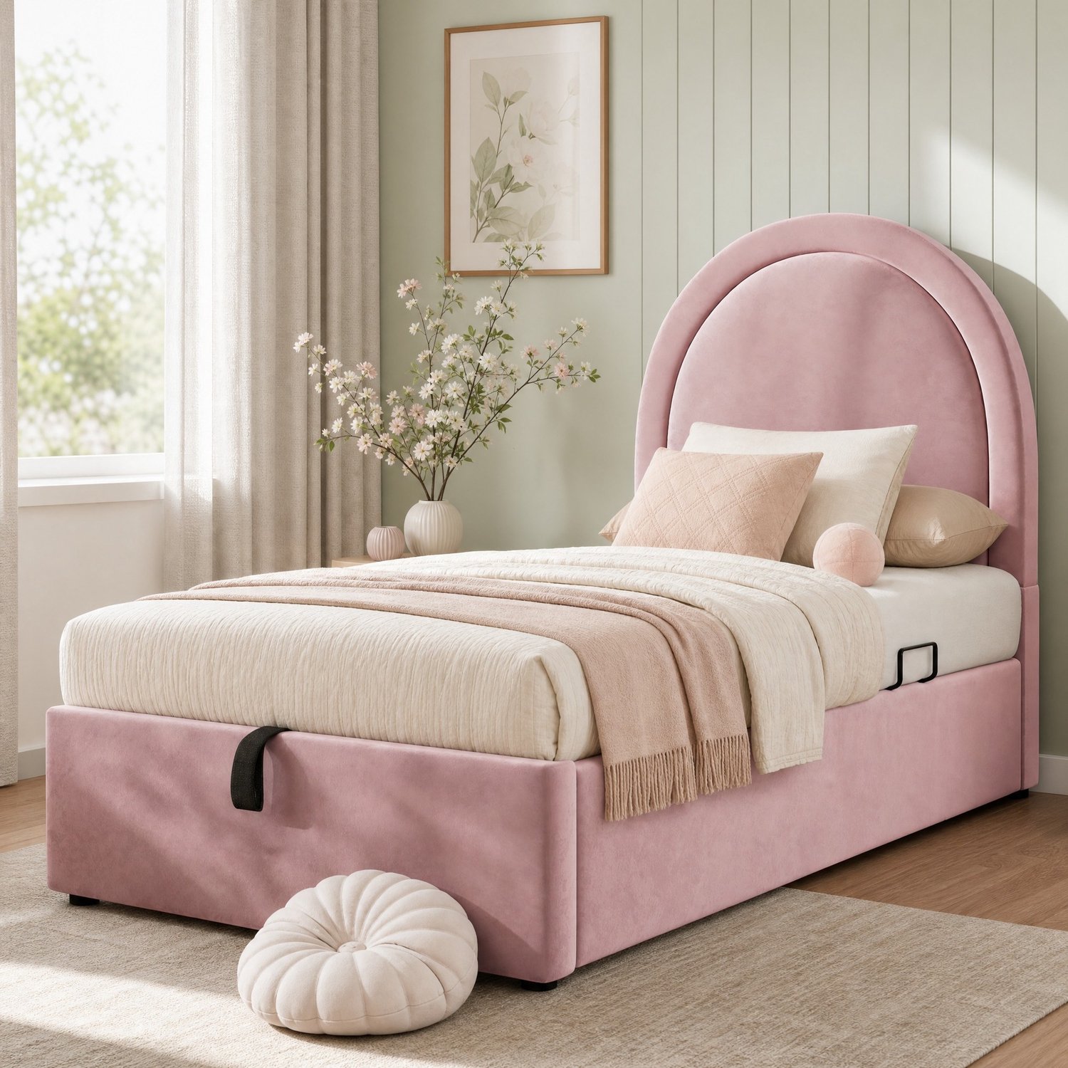 Maisentiel Kinderbed 90 x 190 cm met opbergruimte en lattenbodem - roze fluweel