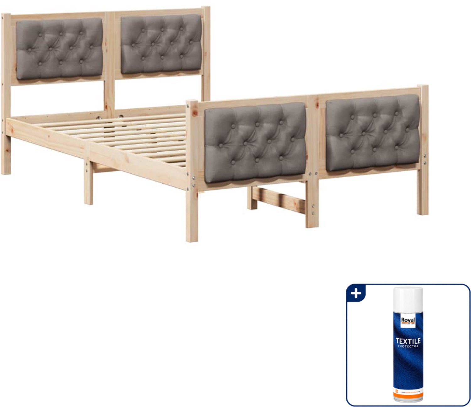 vidaXL bedframe - 120 x 190 cm - massief grenenhout - taupe - Inclusief textielbeschermer 500 ml Bruin