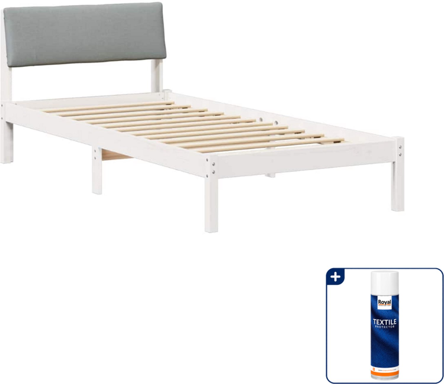 vidaXL Bedframe - 100 x 200 cm - massief grenenhout - wit en lichtgrijs - Inclusief textielbeschermer 500 ml