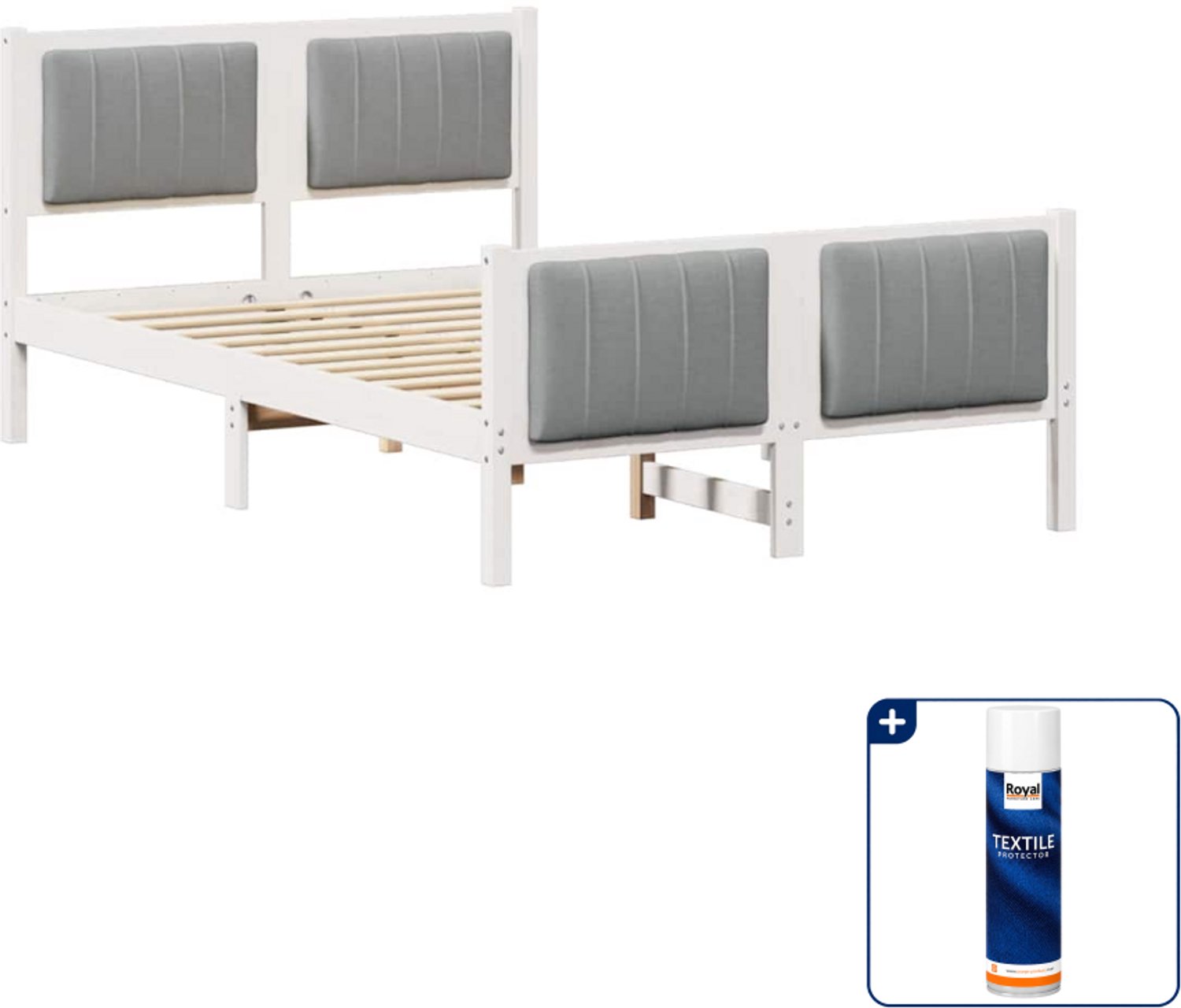 vidaXL bedframe - 120 x 200 cm - massief grenenhout - wit en lichtgrijs - Inclusief textielbeschermer 500 ml