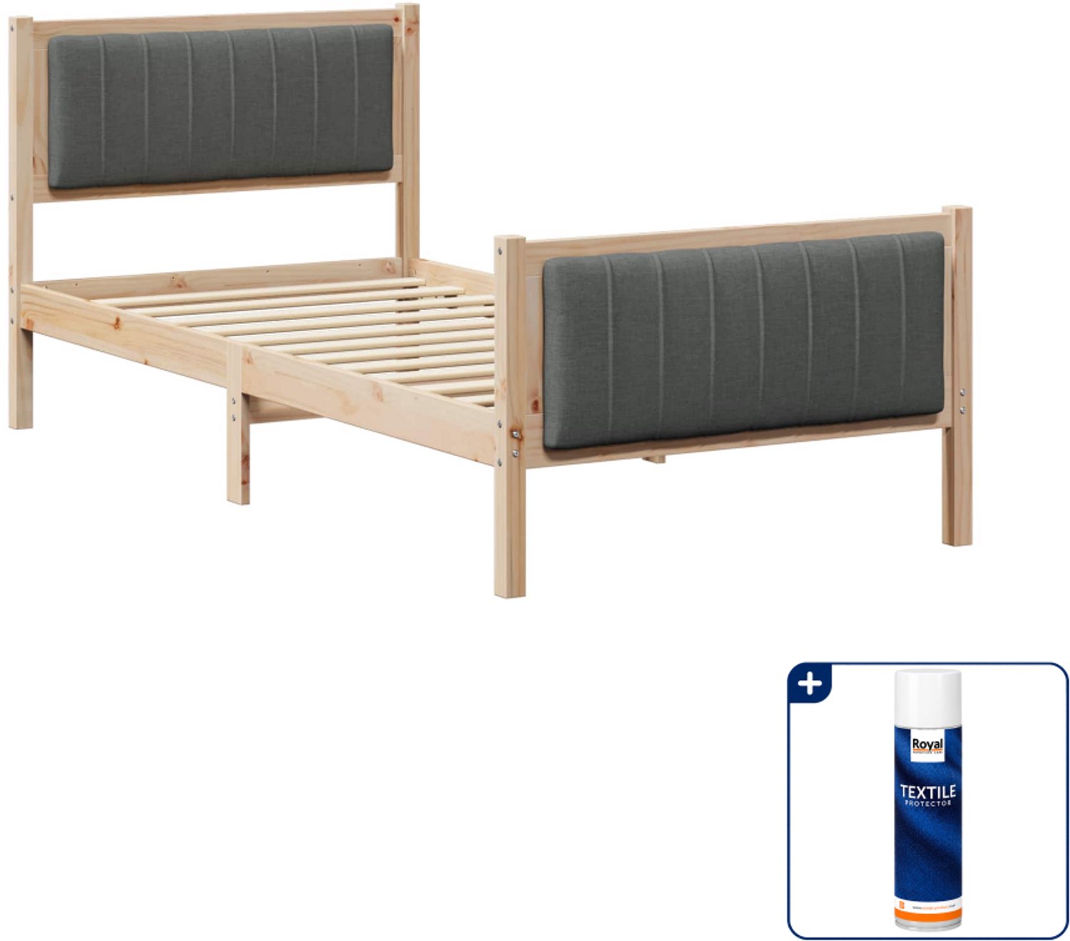 vidaXL Bedframe - 90 x 200 cm - massief grenenhout - bruin/donkergrijs - Inclusief textielbeschermer 500 ml