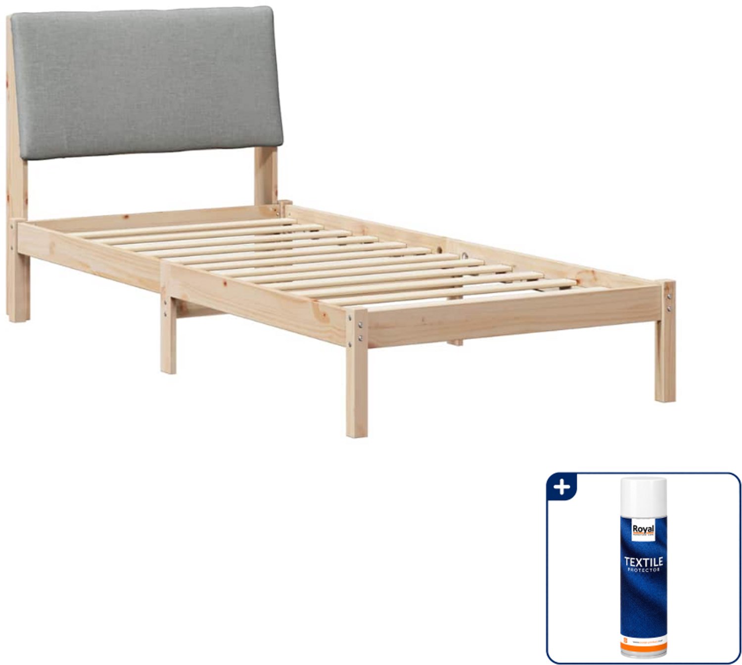 vidaXL Bedframe - 100 x 200 cm - massief grenenhout - bruin/lichtgrijs - Inclusief textielbeschermer 500 ml