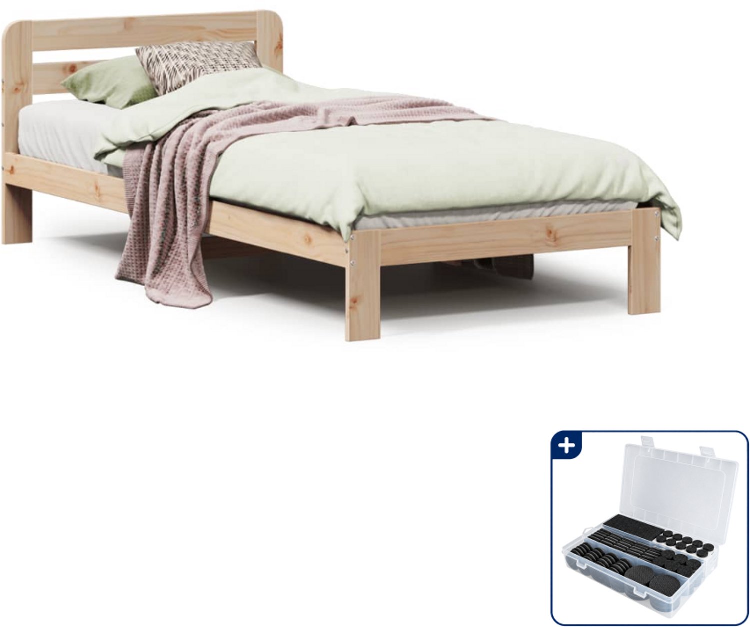 vidaXL bedframe - 90 x 200 cm - massief grenenhout - Inclusief antikrasvilt 177-delig Bruin