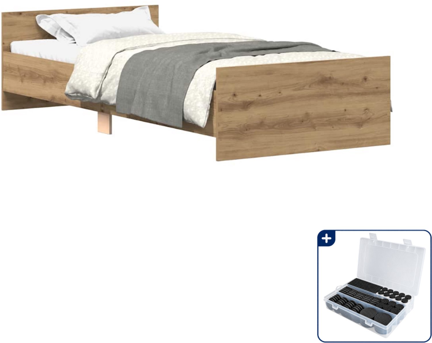 vidaXL bedframe - 90 x 200 cm - artisan eiken - Inclusief antikrasvilt 177-delig Bruin