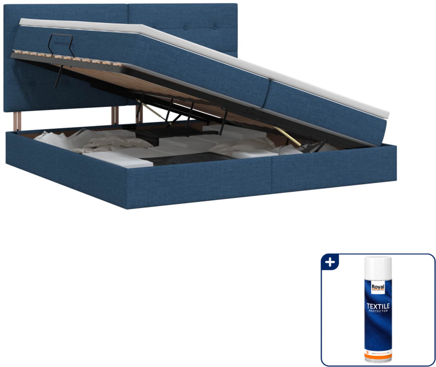 vidaXL Opbergbed met matras - 200 x 200 cm - blauw - Inclusief textielbeschermer 500 ml